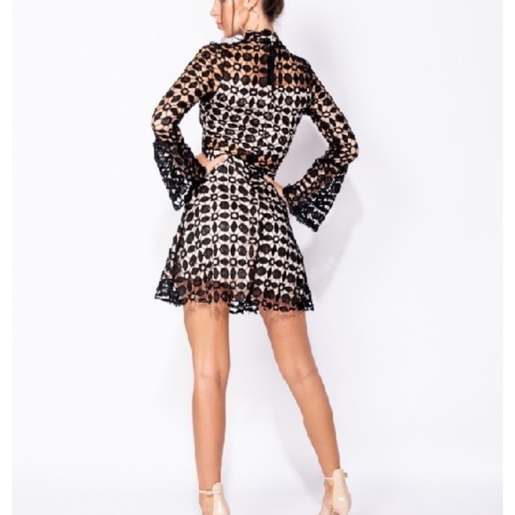 Eilly Bazaar High Neck Mini Dress in Black and White Bodicon Style - Picture 3 of 7